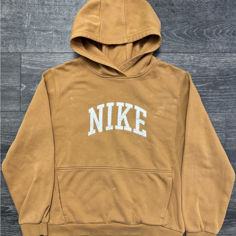 Nike Tan Spellout Logo Embroidered Size XL Unisex Youth Pullover hoodie